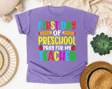 First Day Of Preschool Pray For My Teacher Bright in Violet Comfort Colors 1717 tee
