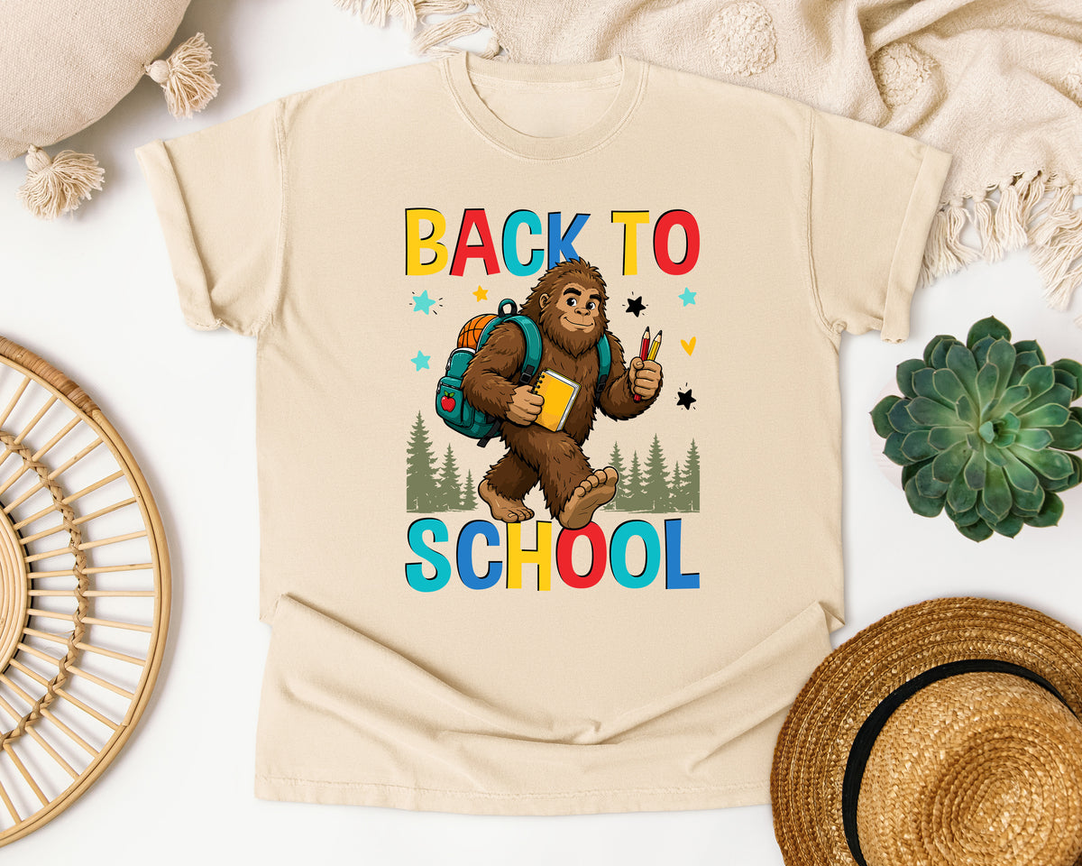 Back To School Bigfoot in Ivory Comfort Colors 1717 tee