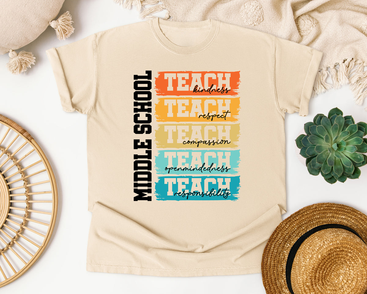 Middle School Teach Kindness Respect in Ivory Comfort Colors 1717 tee