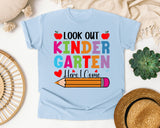 Look Out Kindergarten Here I Come in Chambray Comfort Colors 1717 tee