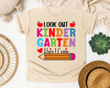 Look Out Kindergarten Here I Come in Ivory Comfort Colors 1717 tee