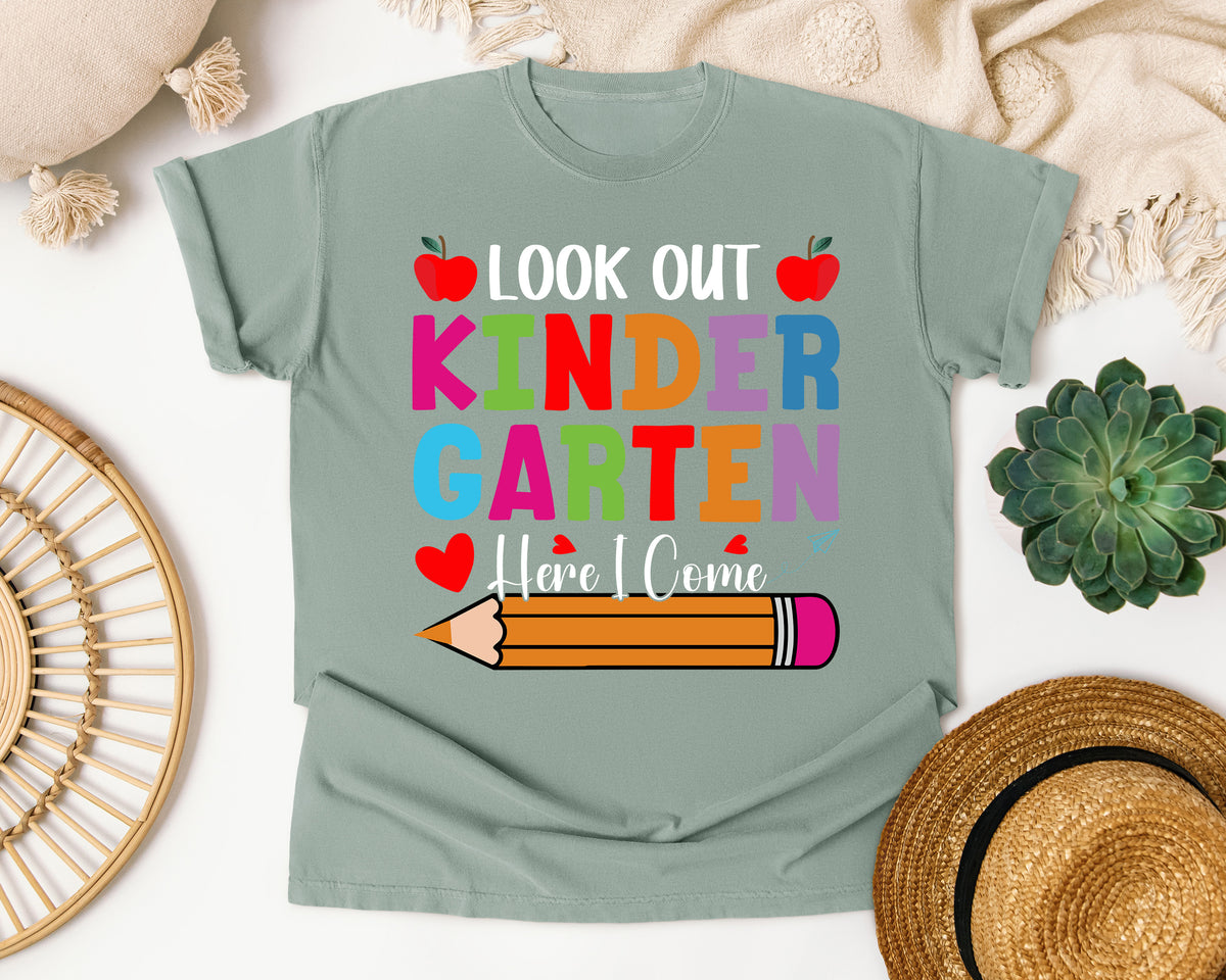 Look Out Kindergarten Here I Come Bright in Bay Comfort Colors 1717 tee