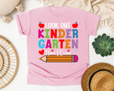 Look Out Kindergarten Here I Come Bright in Blossom Comfort Colors 1717 tee