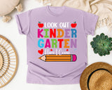 Look Out Kindergarten Here I Come Bright in Orchid Comfort Colors 1717 tee