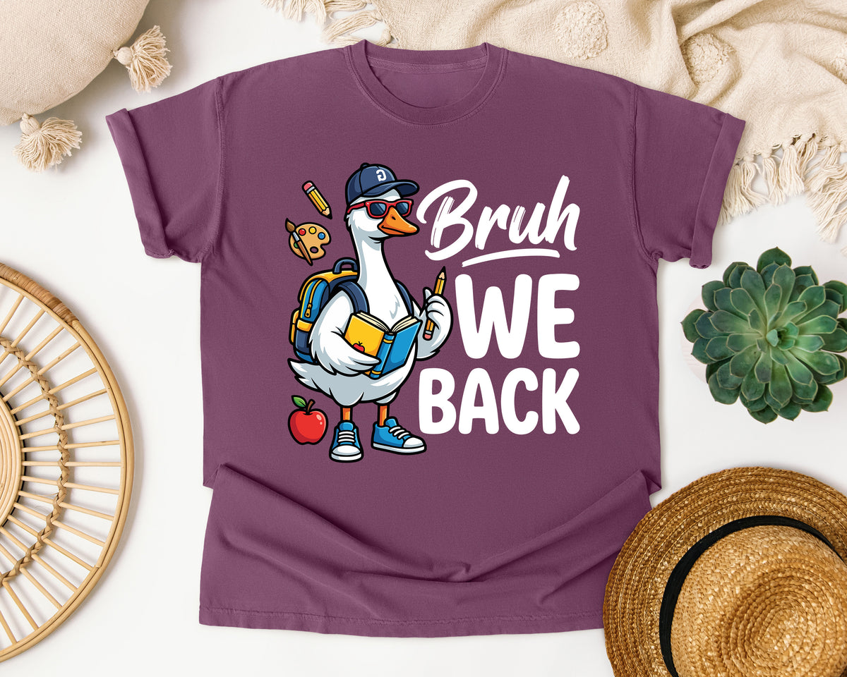 Bruh We Back Goose Light Print in Berry Comfort Colors 1717 tee