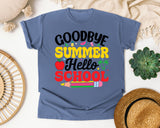 Goodbye Summer Hello School in Blue Jean Comfort Colors 1717 tee