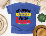 Goodbye Summer Hello School in Flo Blue Comfort Colors 1717 tee