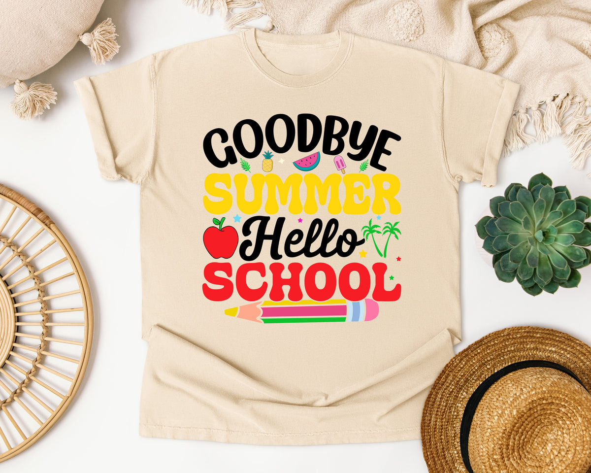 Goodbye Summer Hello School in Ivory Comfort Colors 1717 tee