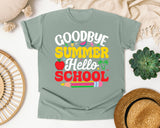 Goodbye Summer Hello School Light Print in Bay Comfort Colors 1717 tee