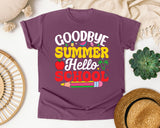 Goodbye Summer Hello School Light Print in Berry Comfort Colors 1717 tee