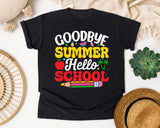 Goodbye Summer Hello School Light Print in Black Comfort Colors 1717 tee