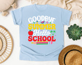 Goodbye Summer Hello School Light Print in Chambray Comfort Colors 1717 tee