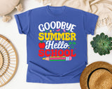 Goodbye Summer Hello School Light Print in Flo Blue Comfort Colors 1717 tee