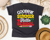 Goodbye Summer Hello School Light Print in Graphite Comfort Colors 1717 tee