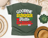 Goodbye Summer Hello School Light Print in Moss Comfort Colors 1717 tee