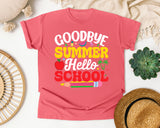 Goodbye Summer Hello School Light Print in Watermelon Comfort Colors 1717 tee
