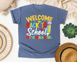 Welcome Back To School We've Missed You Light Print in Blue Jean Comfort Colors 1717 tee