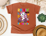 Rollin Into Preschool Unicorn in Yam Comfort Colors 1717 tee
