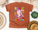 Rollin Into Preschool Unicorn Bright in Yam Comfort Colors 1717 tee