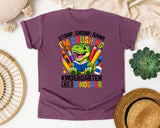 Crushing Kindergarten Like A Dinosaur in Berry Comfort Colors 1717 tee
