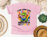 Crushing Kindergarten Like A Dinosaur in Blossom Comfort Colors 1717 tee