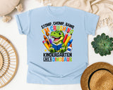 Crushing Kindergarten Like A Dinosaur in Chambray Comfort Colors 1717 tee