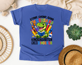 Crushing Kindergarten Like A Dinosaur in Flo Blue Comfort Colors 1717 tee