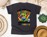 Crushing Kindergarten Like A Dinosaur in Graphite Comfort Colors 1717 tee