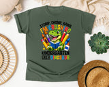 Crushing Kindergarten Like A Dinosaur in Moss Comfort Colors 1717 tee