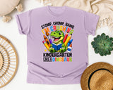 Crushing Kindergarten Like A Dinosaur in Orchid Comfort Colors 1717 tee