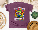 Crushing Kindergarten Like A Dinosaur Bright in Berry Comfort Colors 1717 tee
