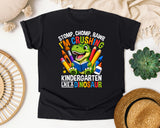 Crushing Kindergarten Like A Dinosaur Bright in Black Comfort Colors 1717 tee