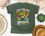Crushing Kindergarten Like A Dinosaur Bright in Moss Comfort Colors 1717 tee
