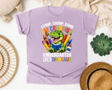 Crushing Kindergarten Like A Dinosaur Bright in Orchid Comfort Colors 1717 tee