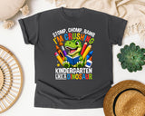 Crushing Kindergarten Like A Dinosaur Bright in Pepper Comfort Colors 1717 tee