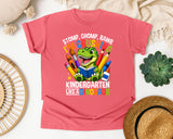 Crushing Kindergarten Like A Dinosaur Bright in Watermelon Comfort Colors 1717 tee