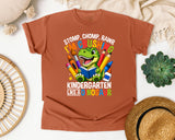 Crushing Kindergarten Like A Dinosaur Bright in Yam Comfort Colors 1717 tee