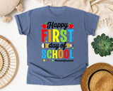 Happy First Day Of School Paraprofessional in Blue Jean Comfort Colors 1717 tee
