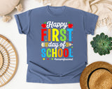 Happy First Day Of School Paraprofessional Bright in Blue Jean Comfort Colors 1717 tee