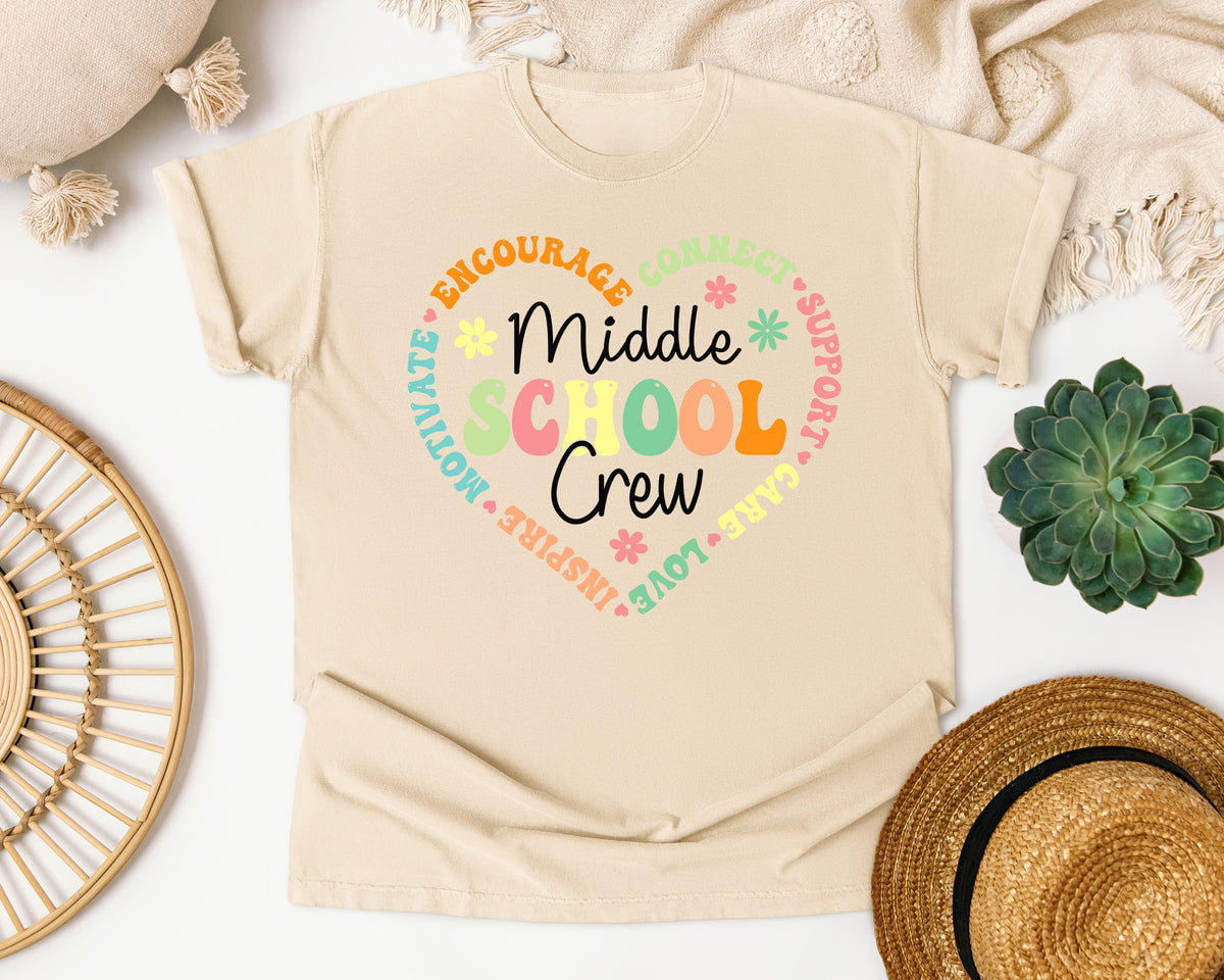 Middle School Crew Heart Bright in Ivory Comfort Colors 1717 tee