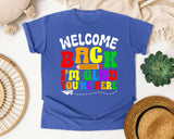 Welcome Back I'm Glad You're Here in Flo Blue Comfort Colors 1717 tee