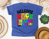 Welcome Back I'm Glad You're Here Bright in Flo Blue Comfort Colors 1717 tee
