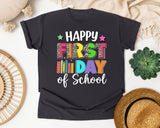 Happy First Day Of School Leopard in Graphite Comfort Colors 1717 tee