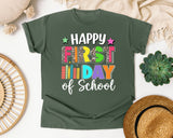 Happy First Day Of School Leopard in Moss Comfort Colors 1717 tee