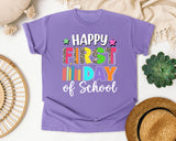 Happy First Day Of School Leopard in Violet Comfort Colors 1717 tee