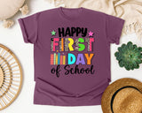 Happy First Day Of School Leopard Bright in Berry Comfort Colors 1717 tee