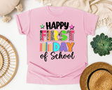 Happy First Day Of School Leopard Bright in Blossom Comfort Colors 1717 tee