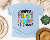 Happy First Day Of School Leopard Bright in Chambray Comfort Colors 1717 tee