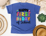 Happy First Day Of School Leopard Bright in Flo Blue Comfort Colors 1717 tee