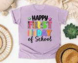 Happy First Day Of School Leopard Bright in Orchid Comfort Colors 1717 tee